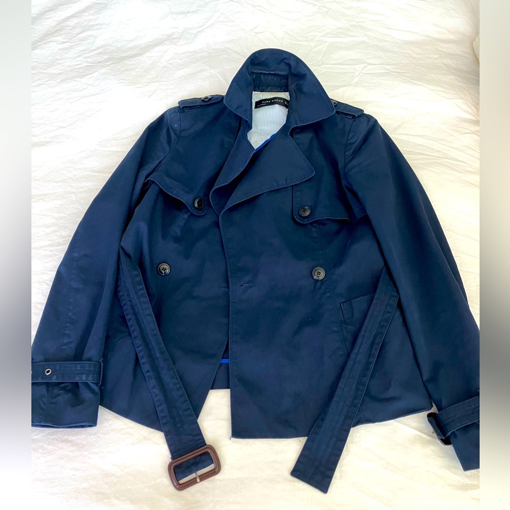 ZARA Woman Trench Coat Navy Blue XS